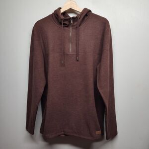 Outpost Makers Hooded Sweater Men M Brown 1/4 Zip Soft Comfort Casual Autumn